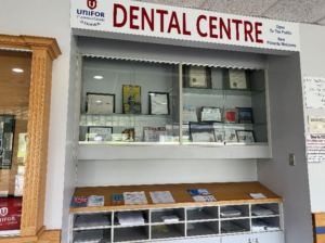 a photo of Unifor Local 222’s Dental Centre and a union messaging board.