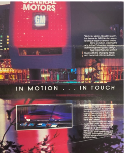 An interior page of GM Canada’s Expo 86 pamphlet.